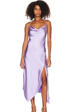 Steve Madden Lavender Satin Slip Midi Dress with Side Slit